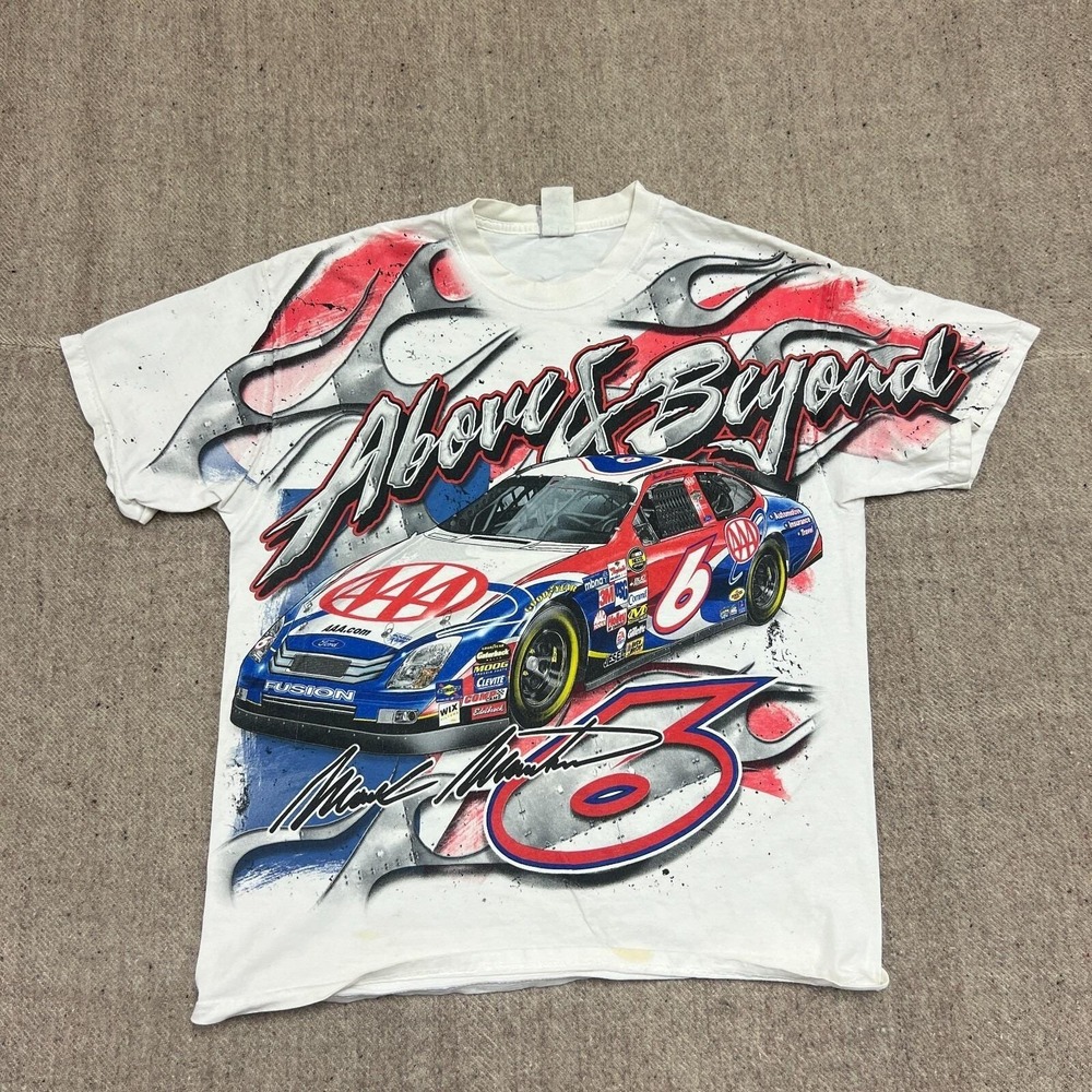 Vintage Mark Martin Nascar Shirt Mens Large White 2000s All Over Print